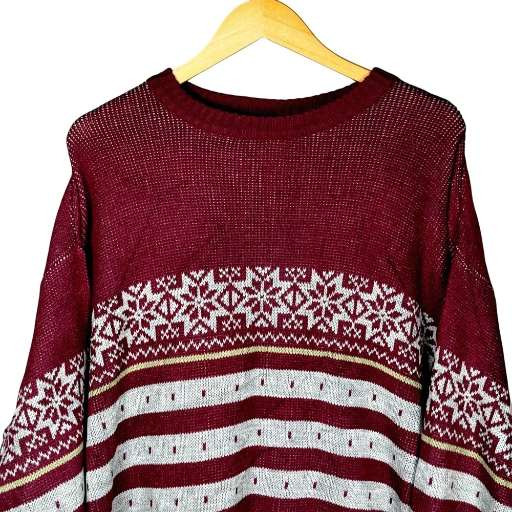 Vtg The‎ Mens Store Sears XL Snowflake Fair Isle Knit Sweater Pullover Holiday